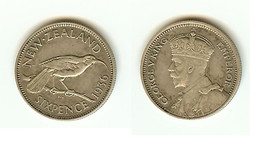 New Zealand 6 Pence 1936 EF/EF+